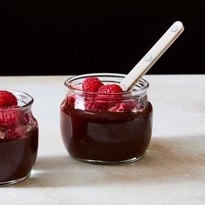 Chocolate Pudding with Raspberry Cream